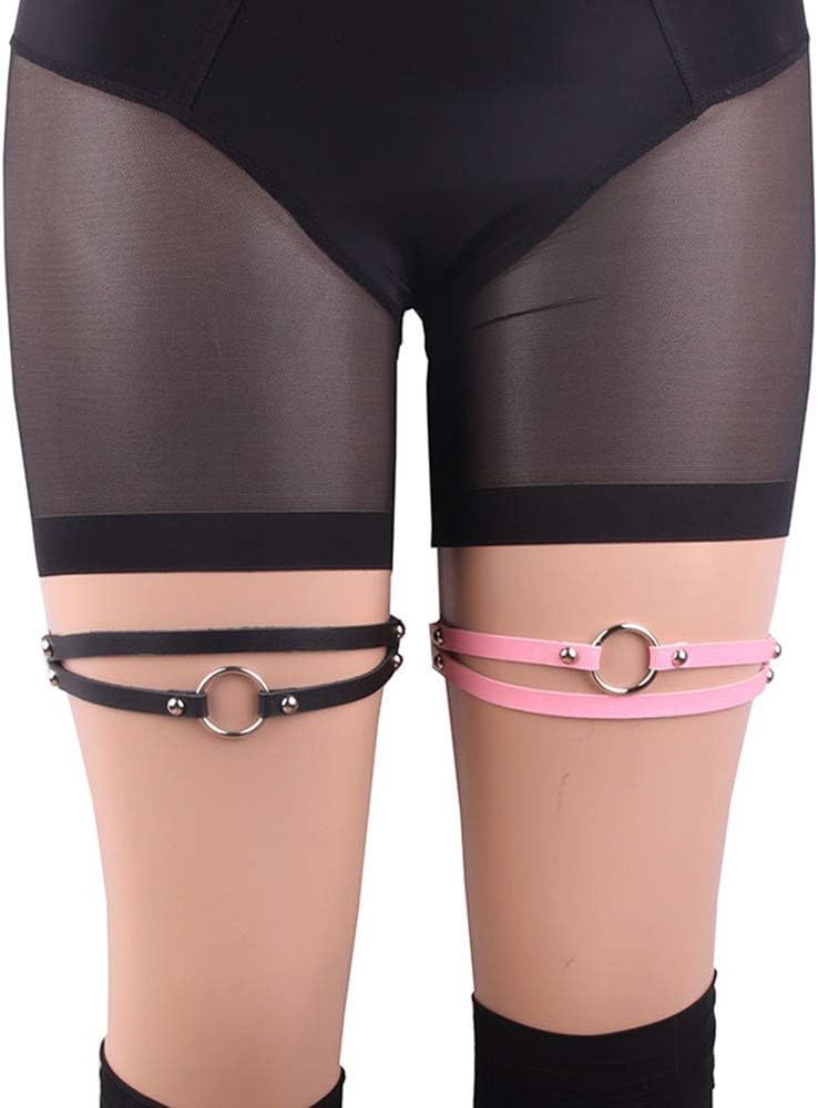 Outman Adjustable Elastice 2 Rows Leather Leg Harness Garter Belt Punk Gothic Thigh Ring Garter - Image 2